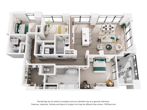 Floor plan for 3 beds, 3 baths, 1822 sqft